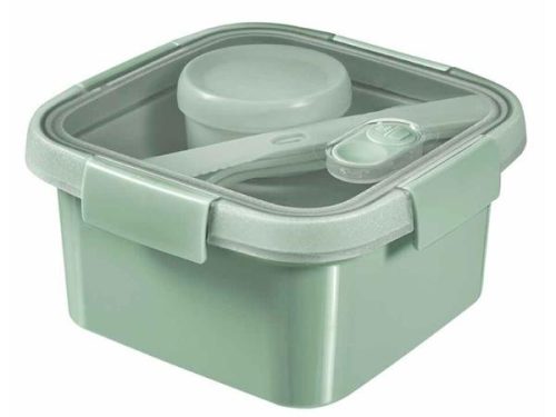 Ételtartó, szósztartóval, evőeszközzel, szögletes, műanyag, 1,1 l, CURVER Smart Eco, világoszöld (KHMU240)