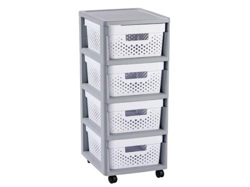 Fiókos tároló, újrahasznosított műanyag, 4x11 l, CURVER Infinity, szürke/fehér (KHMU246)
