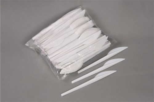 Kés, műanyag, többször használatos, 17 cm, 40 db Prima, fehér (KHMU253)