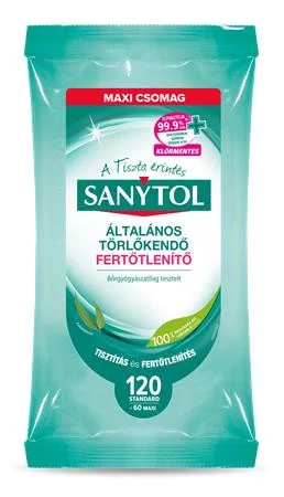 Fertőtlenítő törlőkendő, 60 db maxi/120 db standard, SANYTOL (KHT1016)