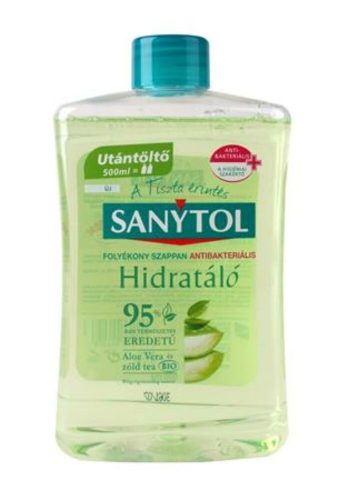 Antibakteriális folyékony szappan, utántöltő, 500 ml, SANYTOL, zöld tea és aloe vera (KHT1017)