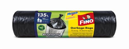Szemeteszsák, 135 l, 10 db, 70x107 cm, 24 &mikro;, FINO Economy, fekete (KHT1144)