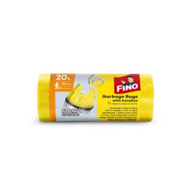   Szemeteszsák, köthető füles, 20 l, 30 db, 44x49 cm, 7 &mikro;, FINO Smart handles, sárga (KHT1147)