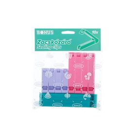   Zacskózáró csipesz, 10 db, BONUS, vegyes színek (KHT1193)