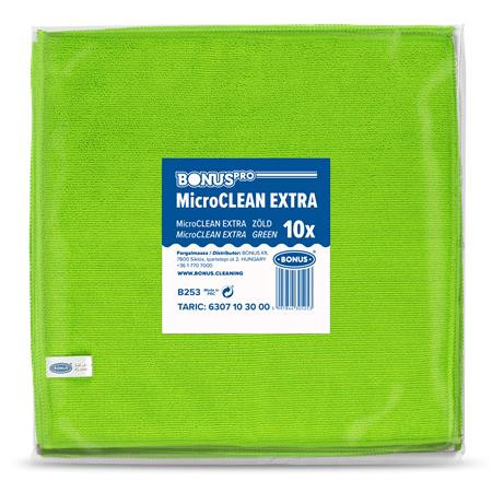 Törlőkendő, univerzális, 10 db, 40x40 cm, BONUS MicroCLEAN Extra, zöld (KHT1302)