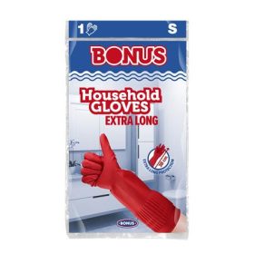   Gumikesztyű, háztartási, latex, extra hosszú, 38 cm, S méret, BONUS, piros (KHT1313)