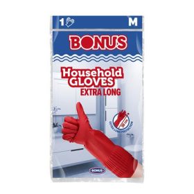   Gumikesztyű, háztartási, latex, extra hosszú, 38 cm, M méret, BONUS, piros (KHT1314)