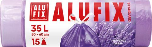 Szemeteszsák, zárószalagos, 35 l, 15 db, 50x60 cm, 15 &mikro;, ALUFIX, levendula (KHT1535)