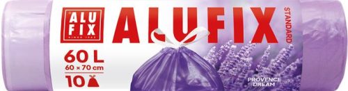 Szemeteszsák, zárószalagos, 60 l, 10 db, 60x70 cm, 15 &mikro;, ALUFIX, levendula (KHT1536)