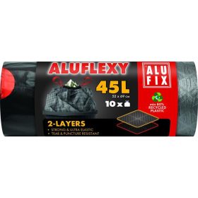   Szemeteszsák, zárószalagos, kétrétegű, 45 l, 10 db, 52x69 cm, 28 &mikro;, ALUFIX Aluflexy (KHT1537)