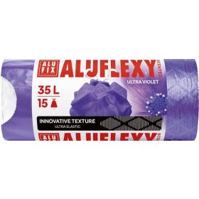   Szemeteszsák, zárószalagos, LDPE, illatosított, 35 l, 15 db, 53x53 cm, 20 &mikro;, ALUFIX Aluflexy, lila (KHT1538)