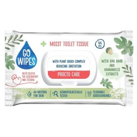   Toalettpapír, nedves, visszazárható tetővel, 44 db, GO WIPES Procto Care (KHT1542)