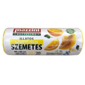   Szemeteszsák, újrahasznosított, köthető füles, illatosított, 35 l, 20 db, 49x60 cm, 10 &mikro;, MAZZINI, citrus illat (KHT1551)