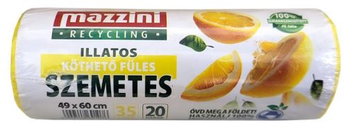Szemeteszsák, újrahasznosított, köthető füles, illatosított, 35 l, 20 db, 49x60 cm, 10 &mikro;, MAZZINI, citrus illat (KHT1551)