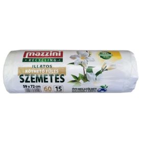   Szemeteszsák, újrahasznosított, köthető füles, illatosított, 60 l, 15 db, 59x72 cm, 13 &mikro;, MAZZINI, virág illat (KHT1554)
