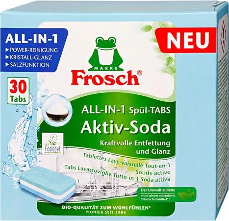 Mosogatógép tabletta, 30 db, FROSCH All-in-1, aktív szóda (KHT1607)
