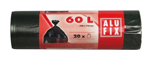 Szemeteszsák, 60 l, 20 db, 64x71 cm, 15 &mikro;, ALUFIX, fekete (KHT171)