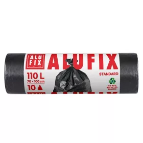   Szemeteszsák, 110 l, 10 db, 70x110 cm, 25 &mikro;, ALUFIX, fekete (KHT178)