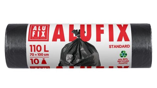 Szemeteszsák, 110 l, 10 db, 70x110 cm, 25 &mikro;, ALUFIX, fekete (KHT178)