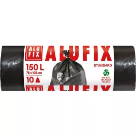   Szemeteszsák, 150 l, 10 db, 80x105 cm, 35 &mikro;, ALUFIX, fekete (KHT179)