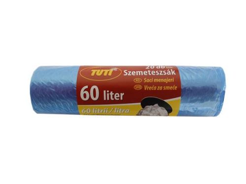 Szemeteszsák, 60 l, 20 db, 55x65 cm, 9 &mikro;, TUTI, kék (KHT194)