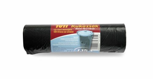 Szemeteszsák, 135 l, 10 db, 70x110 cm, 17 &mikro;, TUTI, fekete (KHT196)