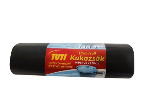 Szemeteszsák, 135 l, 10 db, 70x110 cm, 17 &mikro;, TUTI, fekete (KHT196)