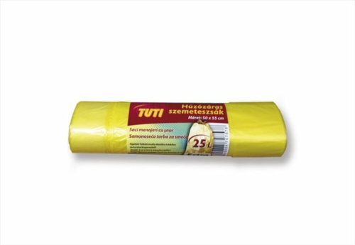 Szemeteszsák, zárószalagos, 25 l, 20 db, 50x55 cm, 12 &mikro;, TUTI, sárga (KHT198)