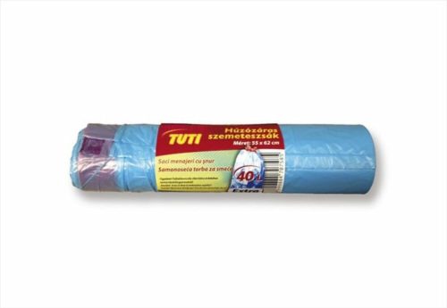Szemeteszsák, zárószalagos, 40 l, 15 db, 55x62 cm, 14 &mikro;, TUTI, kék (KHT199)