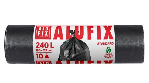 Szemeteszsák, 240 l,10 db, 100x125 cm, 40 &mikro;, ALUFIX, fekete (KHT205)