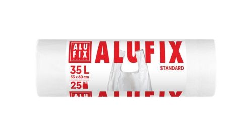 Szemeteszsák, köthető füllel, 35 l, 25 db, 53x60 cm, 10 &mikro;, ALUFIX, fehér (KHT253)