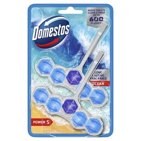 WC frissítő blokk, 2 db-os, DOMESTOS Power 5, óceán (KHT539)