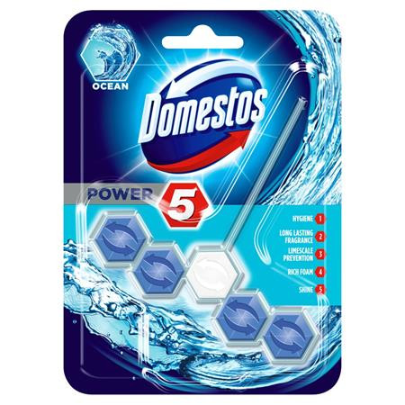 WC frissítő blokk, 1 db-os, DOMESTOS Power 5, óceán (KHT540)