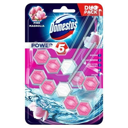 WC frissítő blokk, 2 db-os,DOMESTOS Power 5, pink magnólia (KHT631)