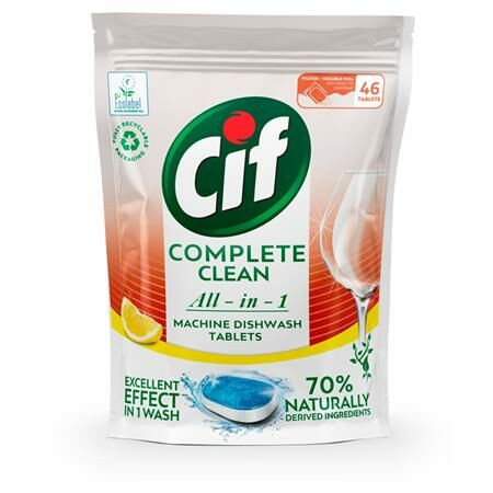 Mosogatógéptabletta, 46 db, CIF Complete Clean All-in-One, citrom (KHT726)