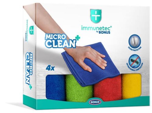 Törlőkendő, mikroszálas, 4 db, BONUS MicroCLEAN Plus Immunetec (KHT776)