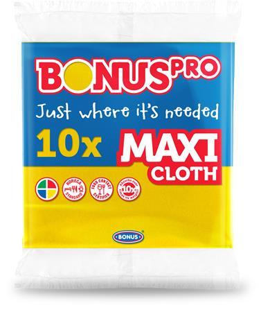 Törlőkendő, univerzális, 10 db, BONUS MAXI, sárga (KHT895)