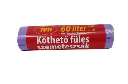Szemeteszsák, köthető füles, 60 l, 16 db, 60x75 cm, 9 &mikro;, TUTI, lila (KHT968)