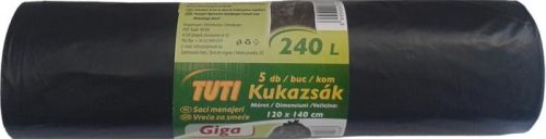 Nagykukazsák, 240 l, 5 db, 120x140 cm, 40 &mikro;, TUTI Giga, fekete (KHT970)