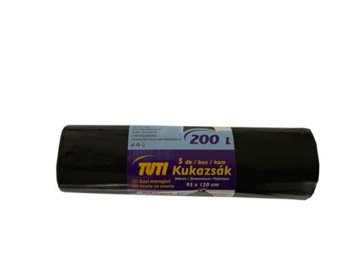 Szemeteszsák, extra erős, 200 l, 5 db, 95x120 cm, 38 &mikro;, TUTI Mega, fekete (KHT992)