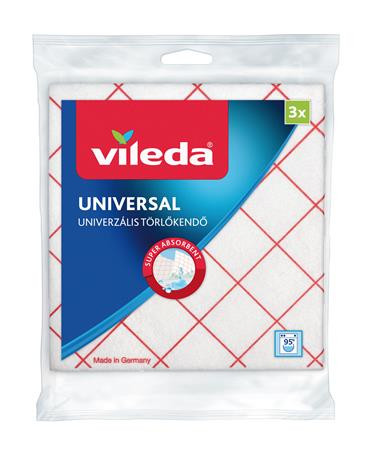 Törlőkendő, 34x36 cm, 3 db, VILEDA Universal, fehér-piros (KHTV15)