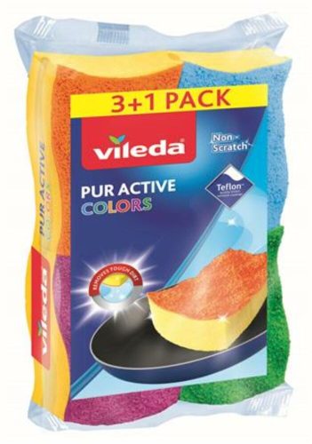 Mosogatószivacs, 3+1 db, VILEDA Pur Active Colors  (KHTV45)