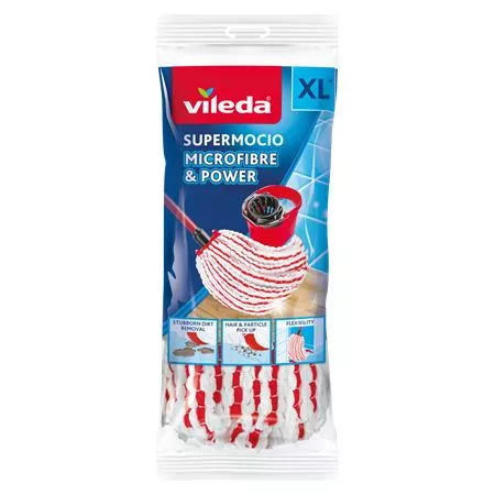 Felmosó utántöltő, VILEDA Supermocio Microfiber&Power, fehér-piros (KHTV94)