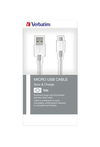 USB kábel, USB - micro USB, 1 m, VERBATIM, ezüst (KV48862)