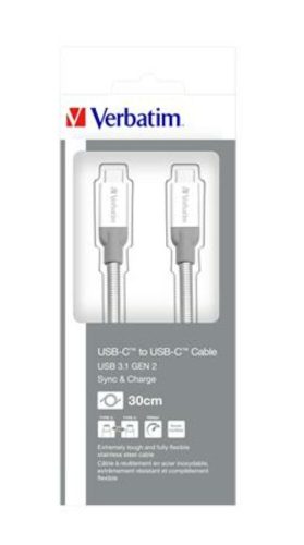 USB kábel, USB-C 3.1 - USB-C , 30 cm, VERBATIM, ezüst (KV48867)