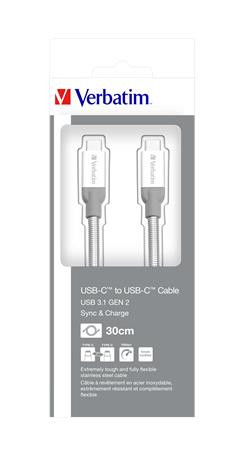 USB kábel, USB-C 3.1 - USB-C, 30 cm, VERBATIM, ezüst (KV48867)
