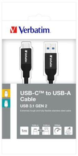 USB kábel, USB-C 3.1 - USB-A , 1 m, VERBATIM, fekete (KV48871)
