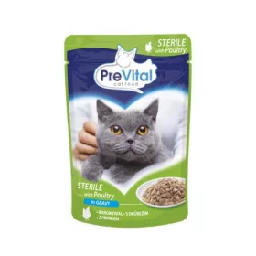   Macskaeledel, alutasakos, ivartalanított macskáknak, 100 g, PREVITAL, szárnyas szószban (LAE018)