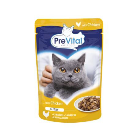 Macskaeledel, alutasakos, felnőtt macskáknak, 100 g, PREVITAL, csirke aszpikban (LAE019)