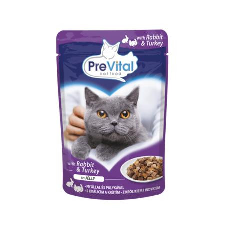 Macskaeledel, alutasakos, felnőtt macskáknak, 100 g, PREVITAL, nyúl és pulyka aszpikban (LAE020)
